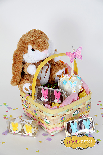 Custom Made Easter Baskets (plush bunny, Candy Apple & Choc Covered Oreo shown)