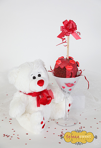 Valentine's Day, I Love You, Engagement, Just Because, Thinking of You, Anniversary, etc (plush bear, jeweled glass w/sugar coated chocolate apple shown)